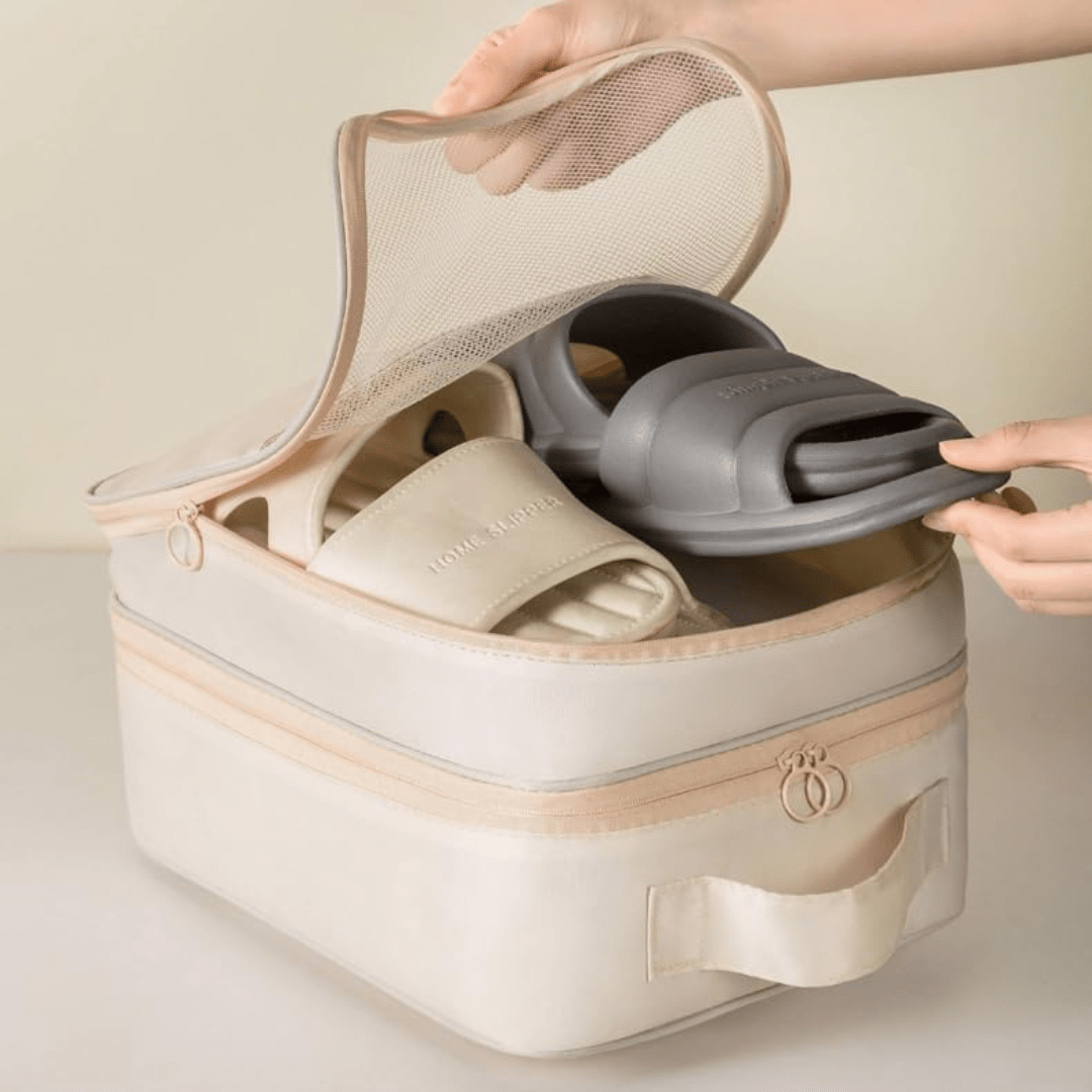 Oxford Cloth Travel Shoe Storage Bag 3-Compartment