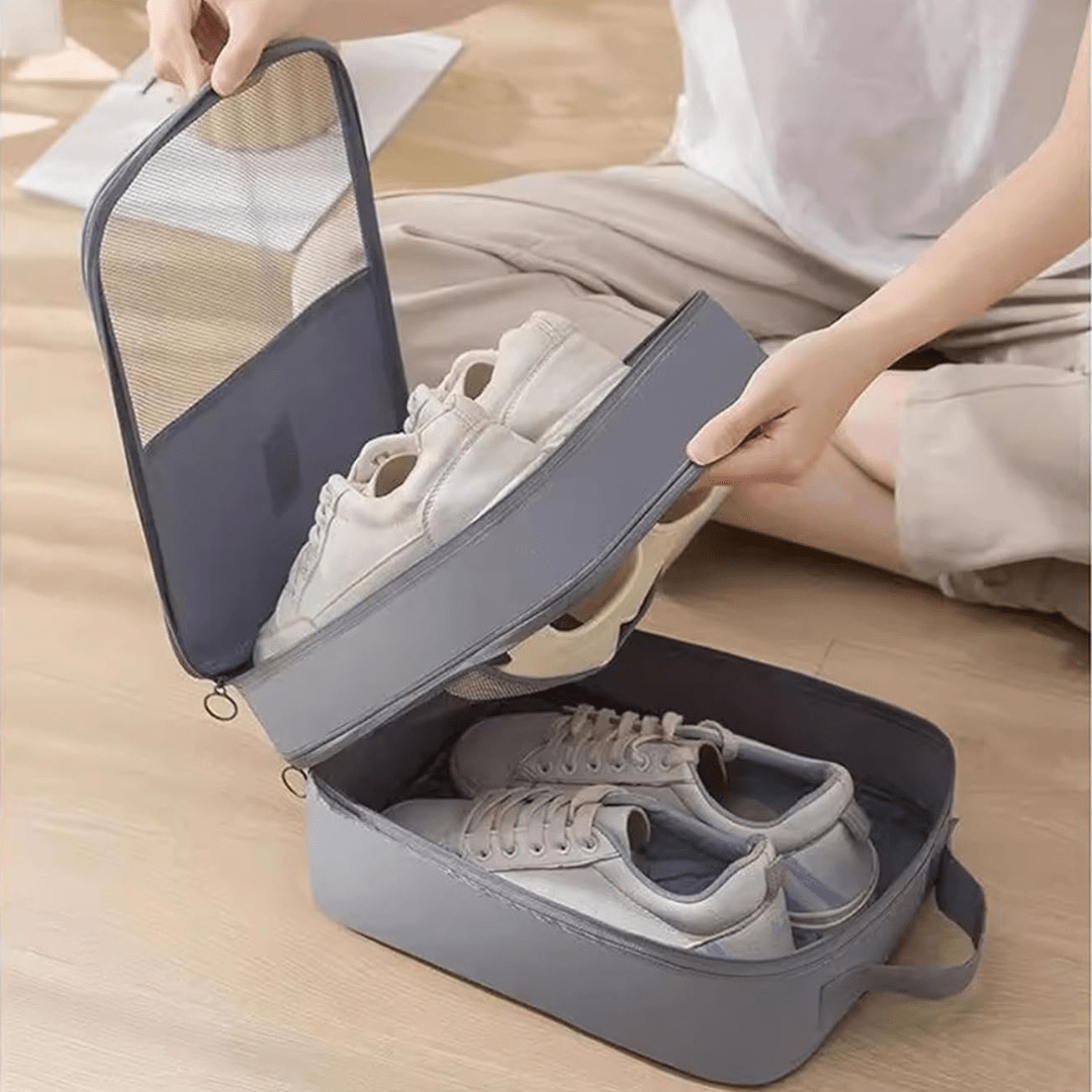 Oxford Cloth Travel Shoe Storage Bag 3-Compartment